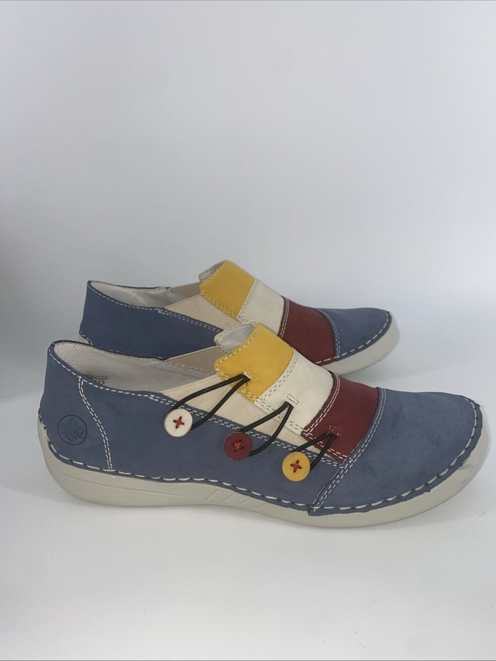 Women's RIEKER Antistress Shoes Closed Toe Slip On Navy Blue Stripes Size EU 40